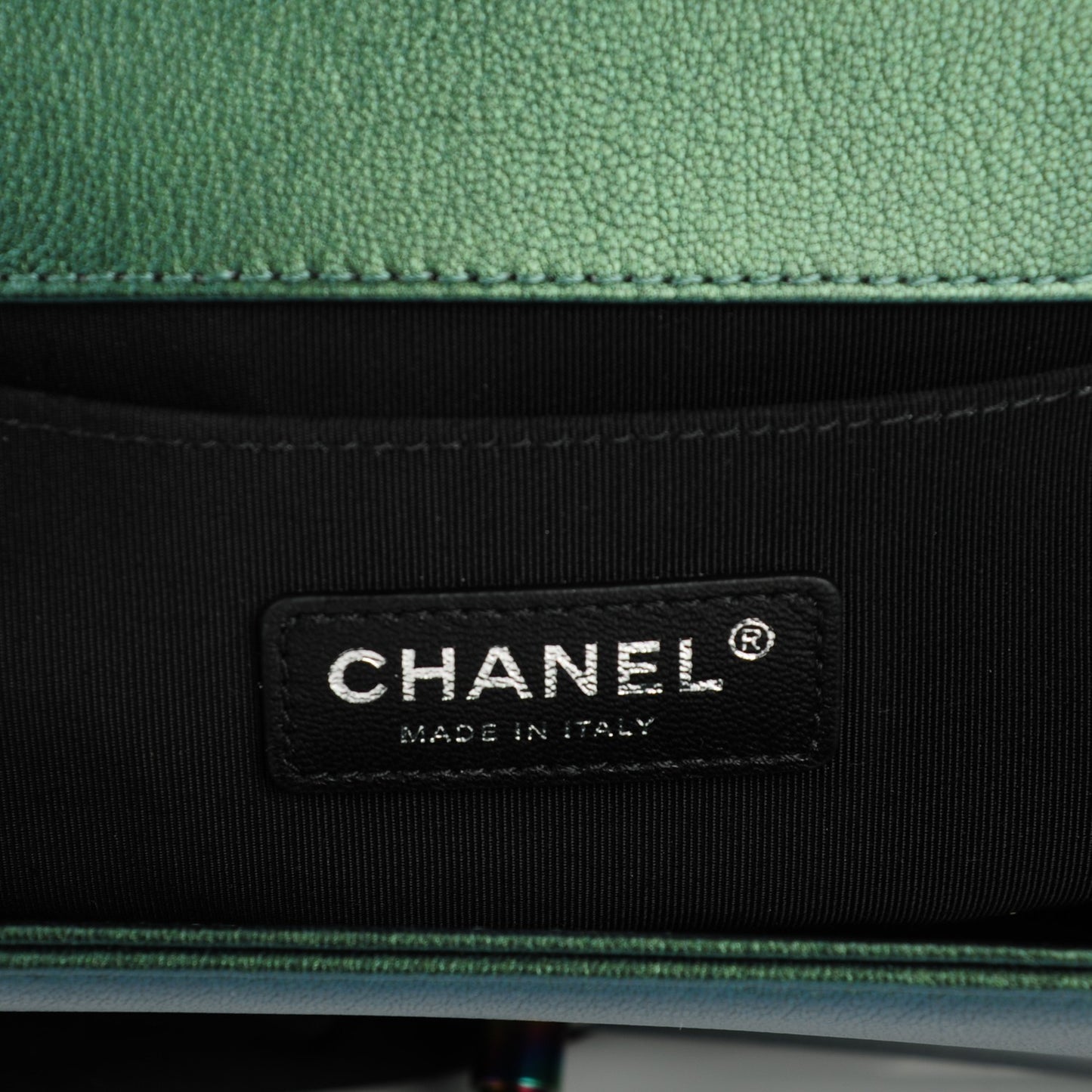Iridescent Goatskin Quilted Medium Boy Flap Green