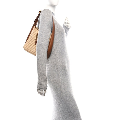 Saint Laurent Raffia Calfskin Le 5 A 7 Small Hobo Natural Brick 2 of 13