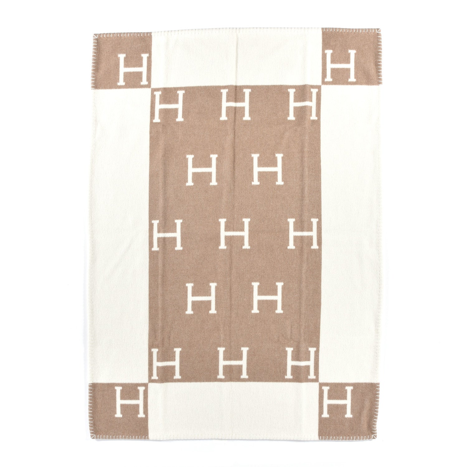 Hermes Wool Cashmere Avalon Baby Blanket Noisette Moyen White 1 of 2
