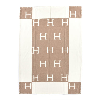 Hermes Wool Cashmere Avalon Baby Blanket Noisette Moyen White 1 of 2
