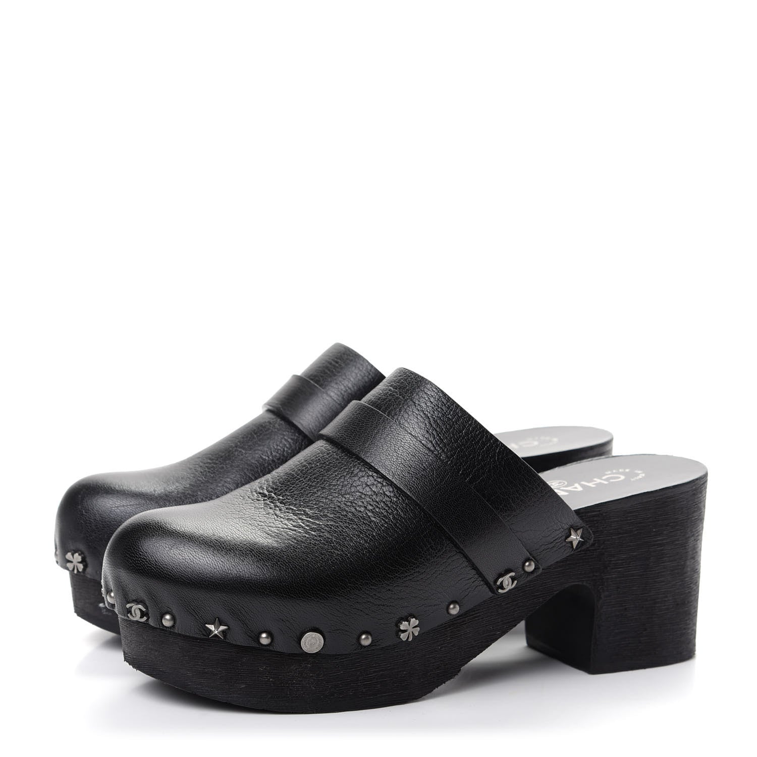 Chanel Calfskin CC Lucky Charms Studded Clogs 40 Black 3 of 10