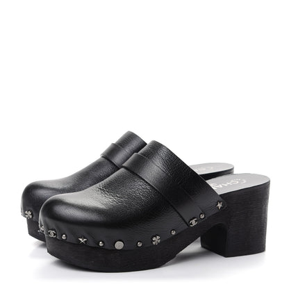 Chanel Calfskin CC Lucky Charms Studded Clogs 40 Black 3 of 10