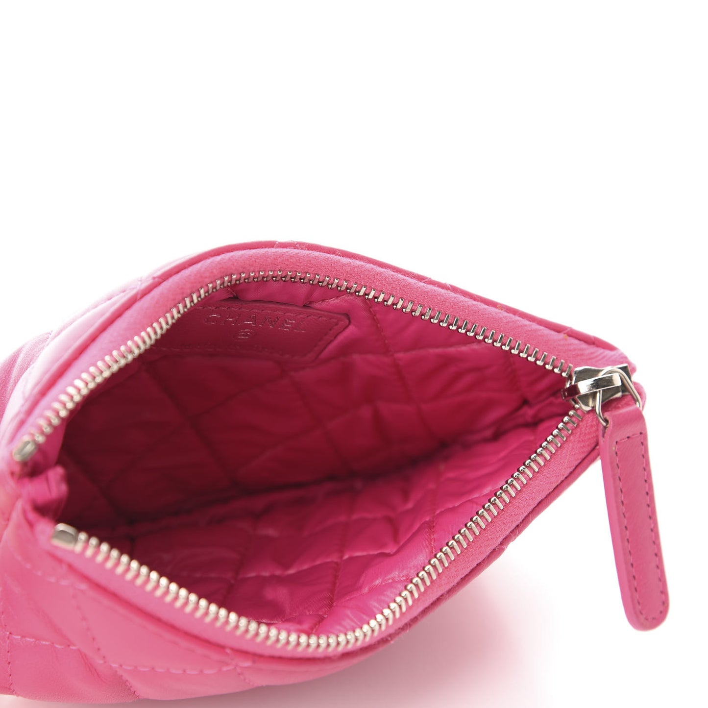 Lambskin Quilted Small Cosmetic Case Fuchsia