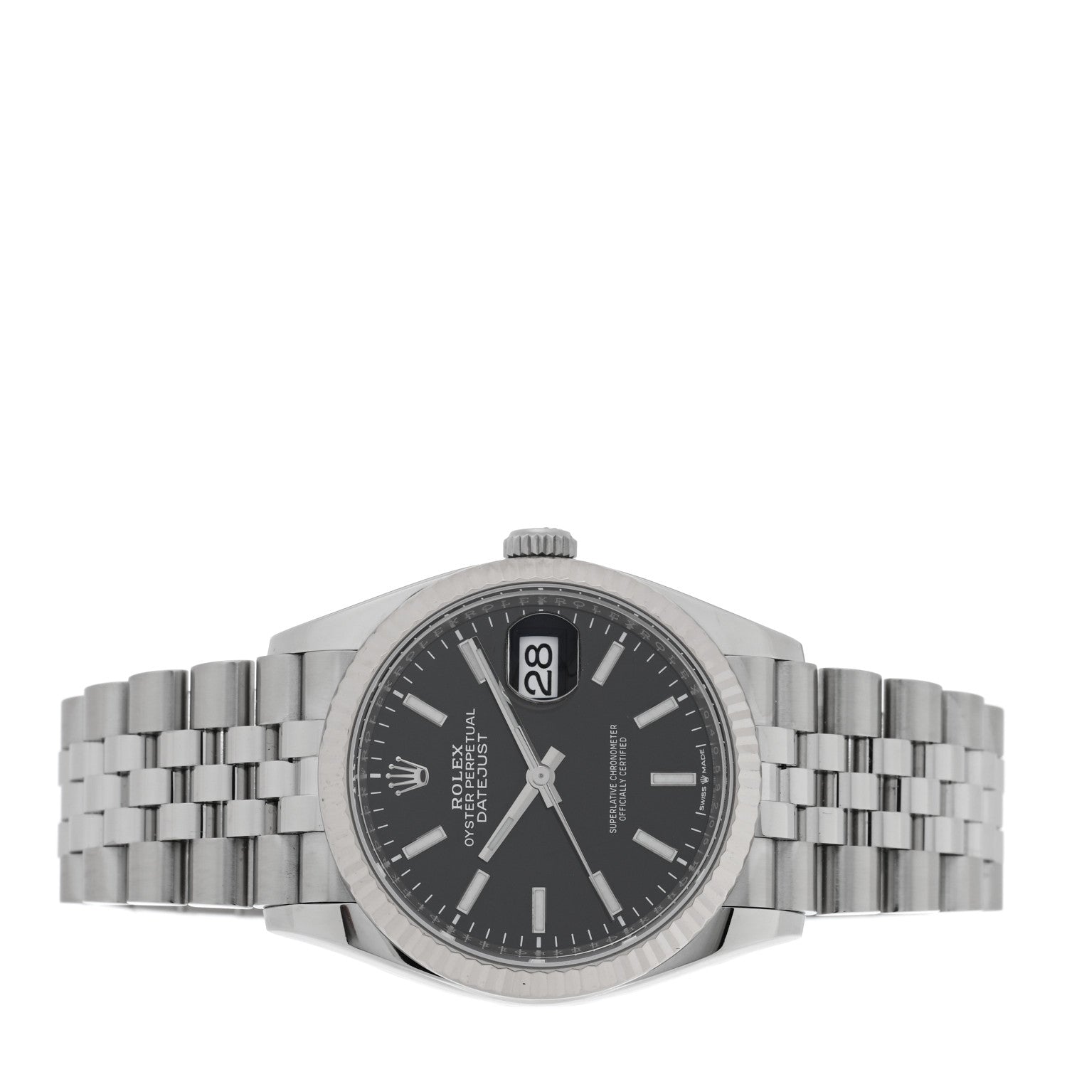 Rolex Stainless Steel 18K White Gold 36mm Oyster Perpetual Datejust Watch Bright Black 126234 2 of 5