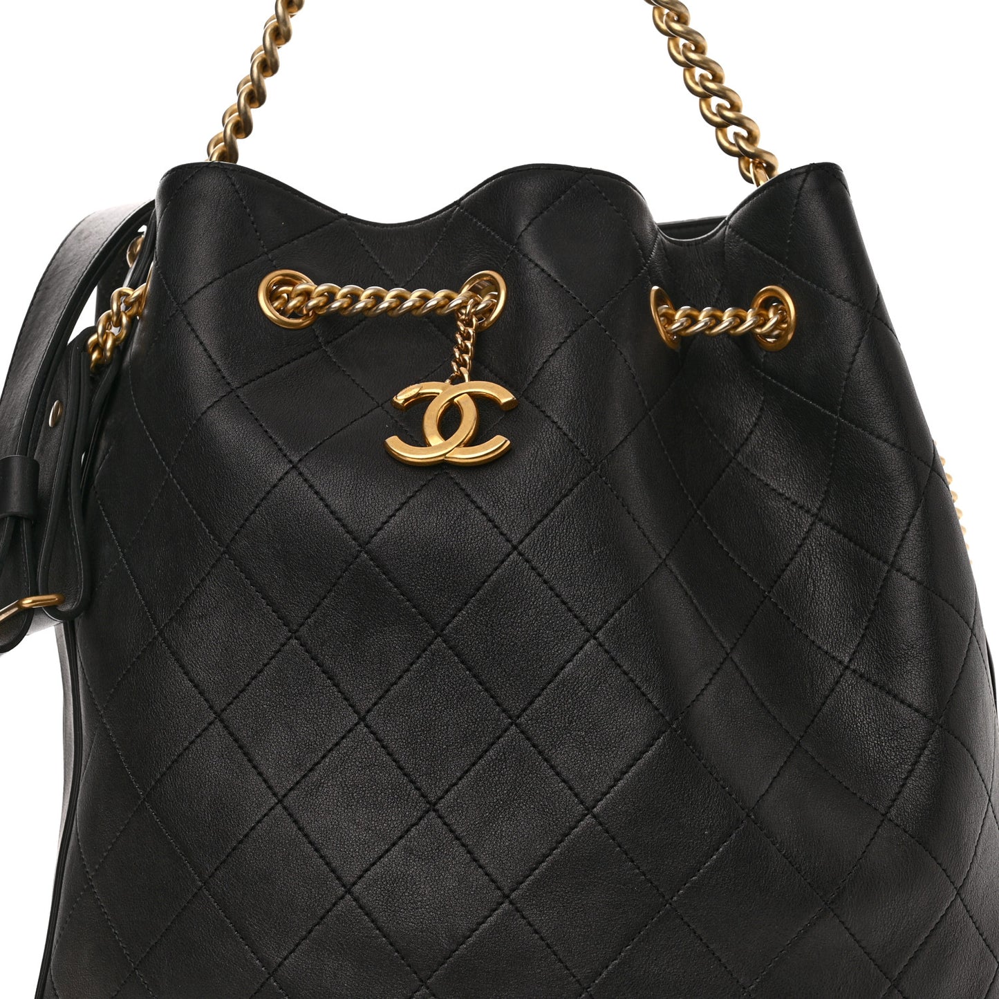 Calfskin Quilted Small On My Shoulder Drawstring Bag Black