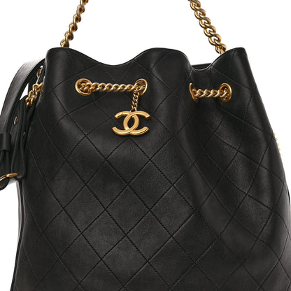 Chanel Calfskin Quilted Small On My Shoulder Drawstring Bag Black 7 of 9