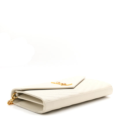 Saint Laurent Grain De Poudre Matelasse Chevron Monogram Chain Wallet Crema Soft 4 of 11
