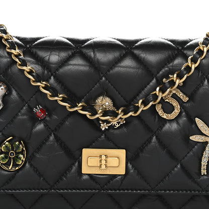 Chanel Aged Calfskin Quilted Lucky Charms 2.55 Reissue Wallet On Chain WOC Black 9 of 11