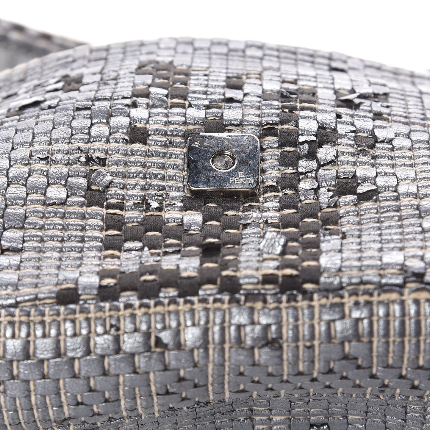 Metallic Lambskin Woven Baguette Light Grey
