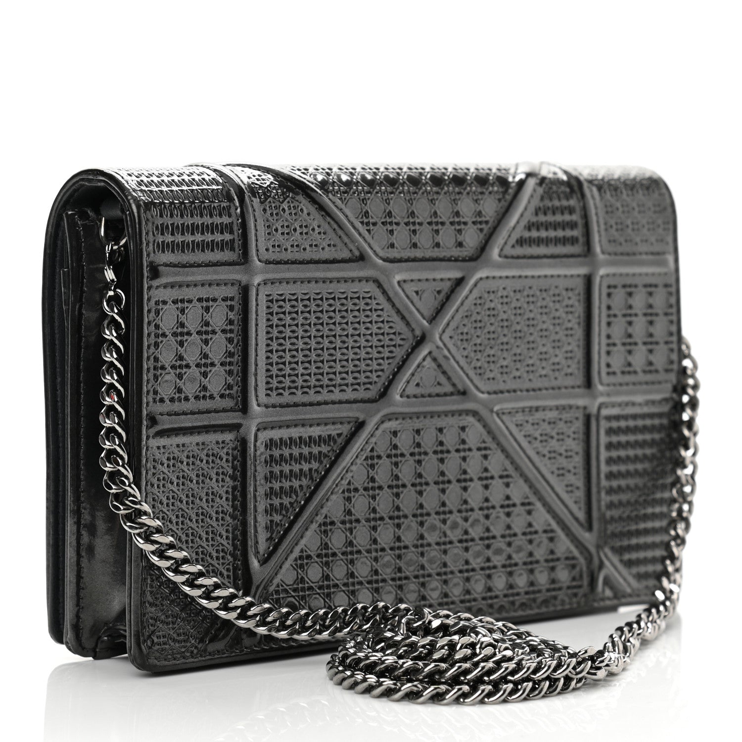 Christian Dior Metallic Patent Micro-Cannage Small Diorama Flap Bag Onyx Black 3 of 13