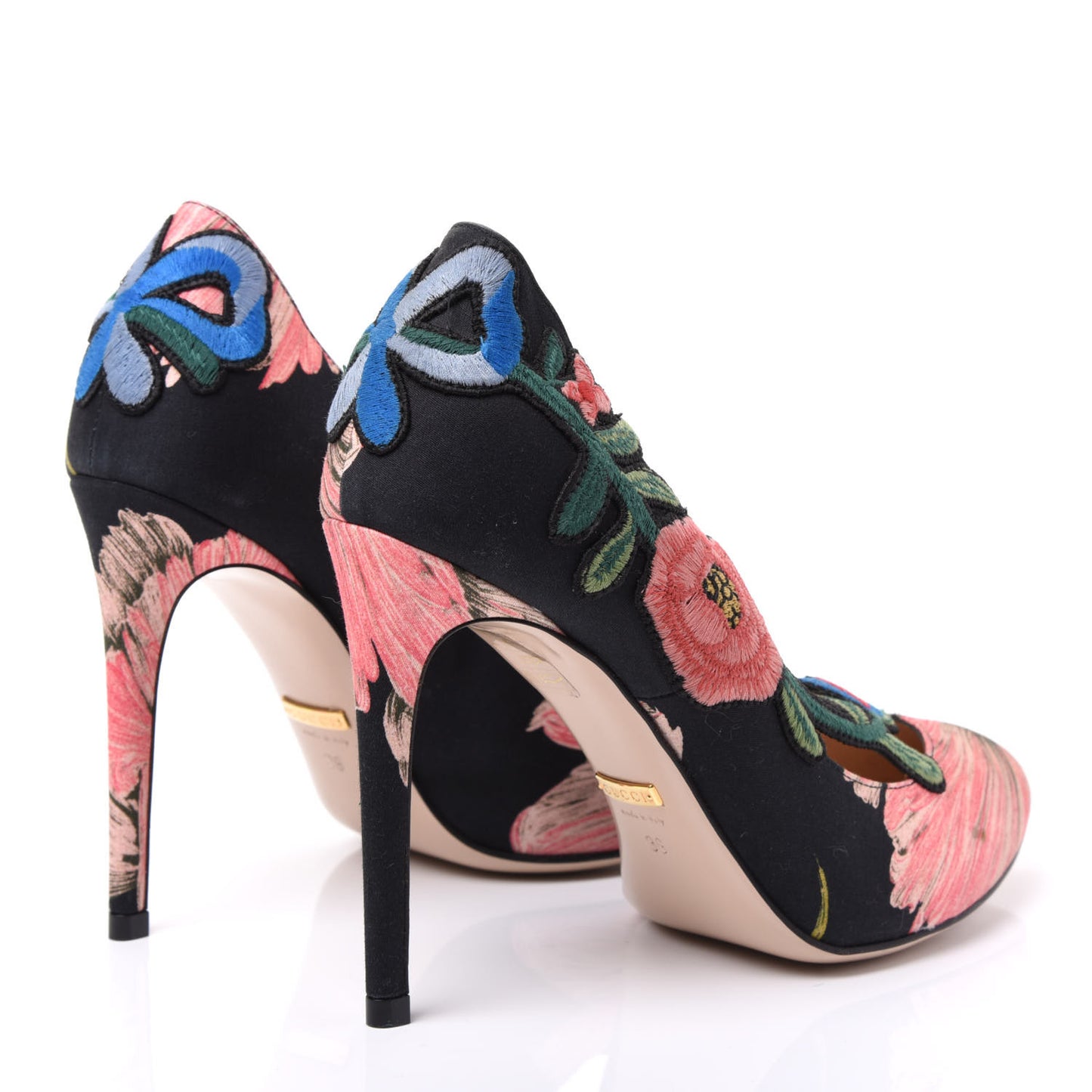 Canvas Flora Print Ophelia High Heel Pumps 36 Black Pink