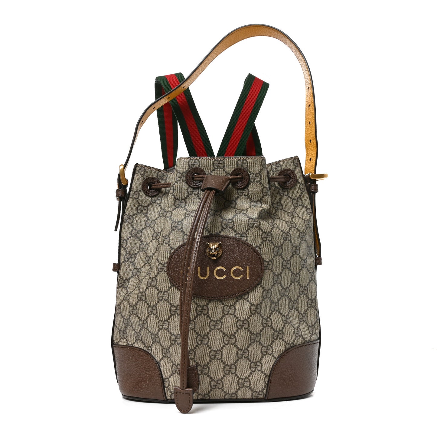 GG Supreme Monogram Neo Vintage Drawstring Bucket Backpack Beige New Acero Crop