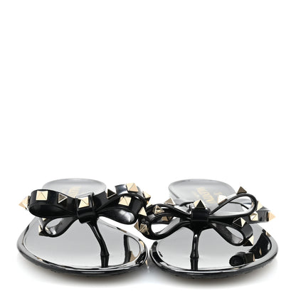 Valentino Garavani PVC Jelly Rockstud Bow Thong Sandals 39 Black 3 of 9