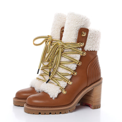 Christian Louboutin Calfskin Shearling Yetita 70 Hiker Booties 35.5 Cuoio Naturel 3 of 9