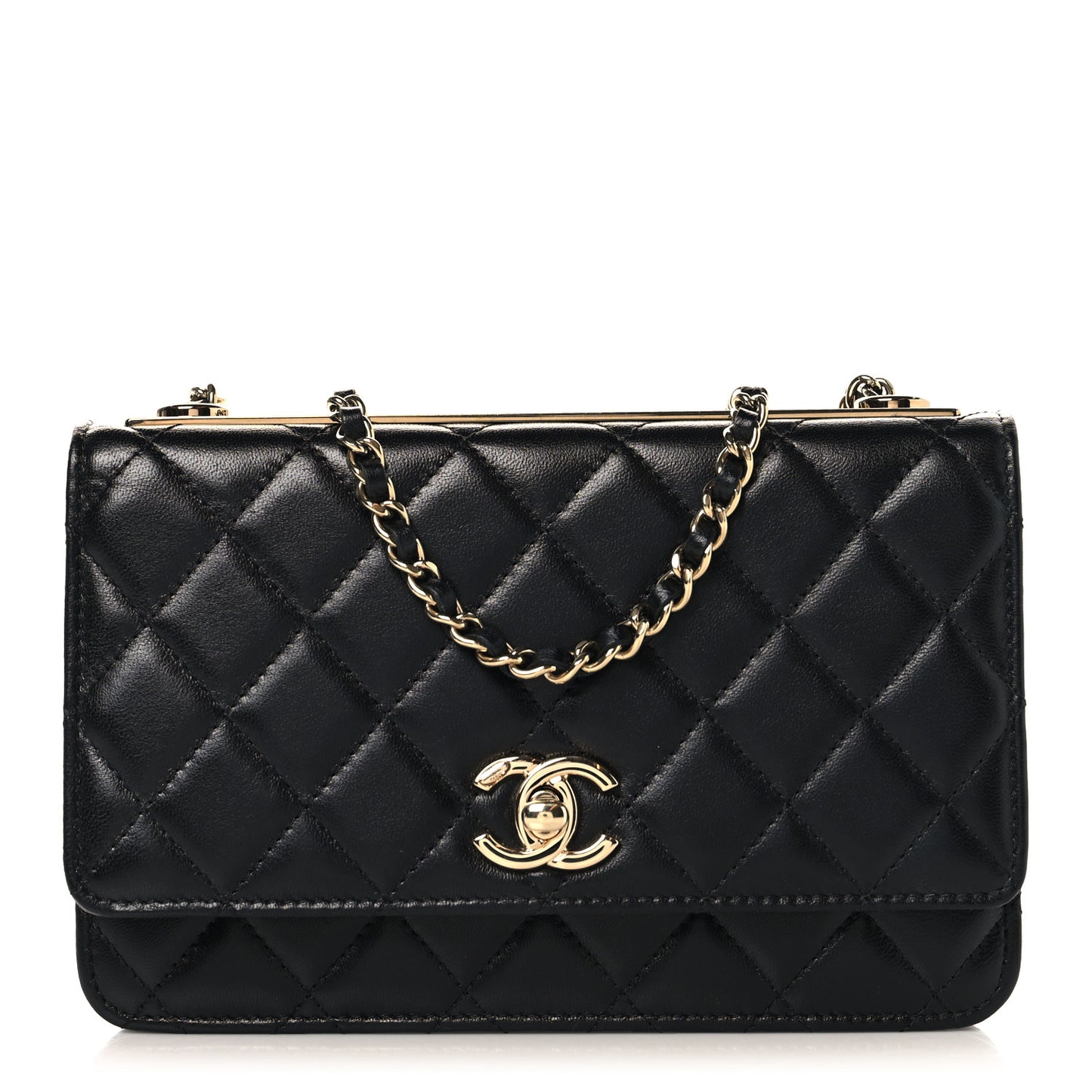 Lambskin Quilted Trendy CC Wallet On Chain WOC Black