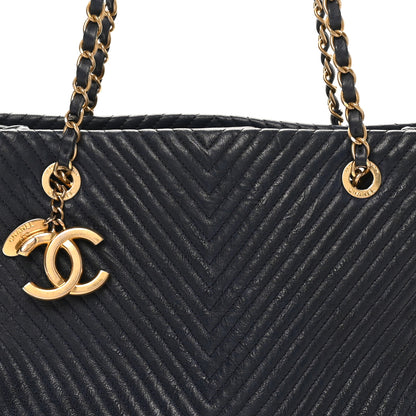 Chanel Wrinkled Lambskin Chevron Quilted Surpique Tote Navy Blue 8 of 10