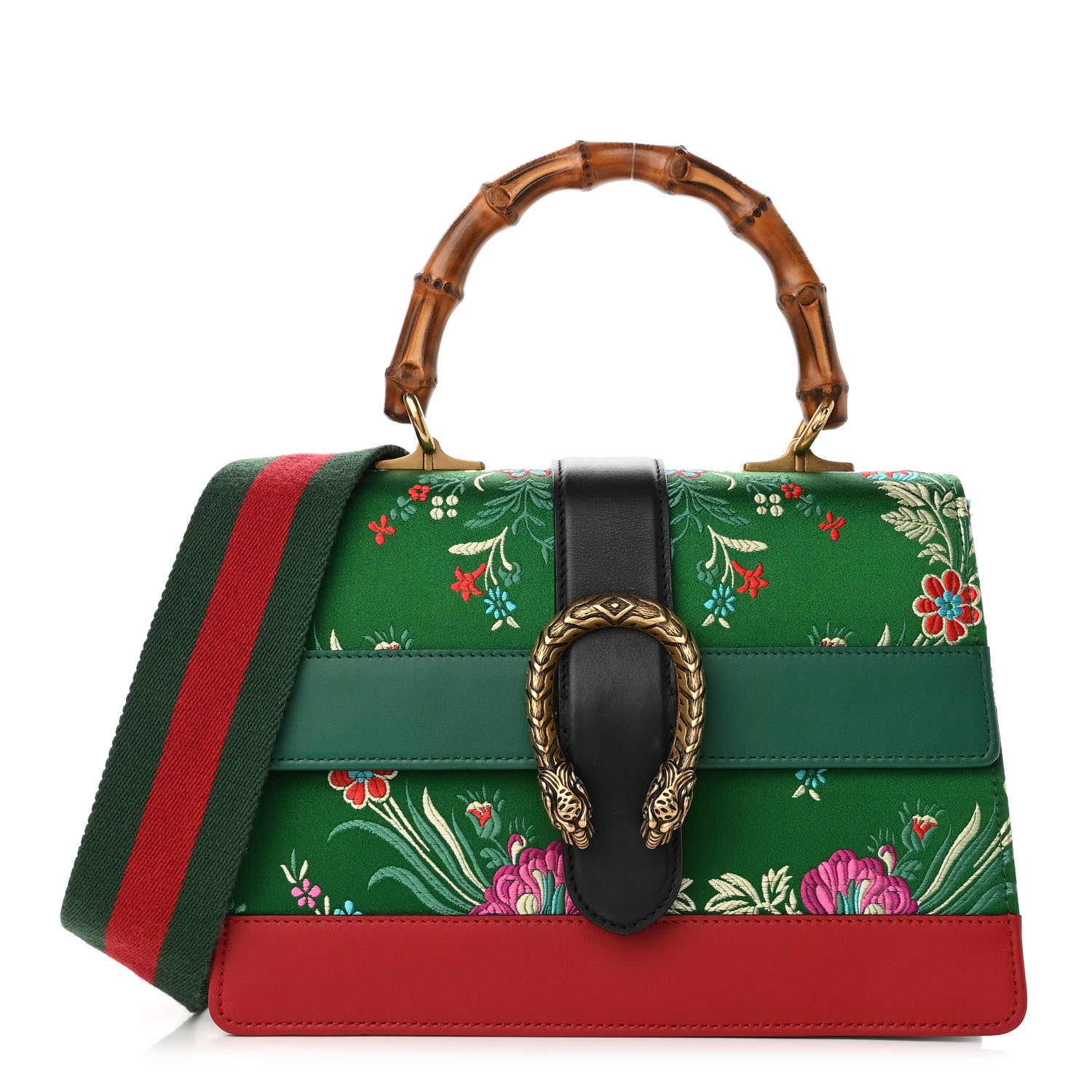 Gucci Jacquard Bamboo Web Floral Medium Dionysus Top Handle Bag Green Red 1 of 9