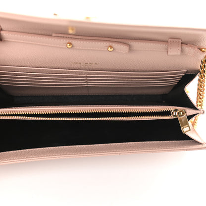 Saint Laurent Grain De Poudre Matelasse Chevron Monogram Chain Wallet Pale Pink 4 of 7
