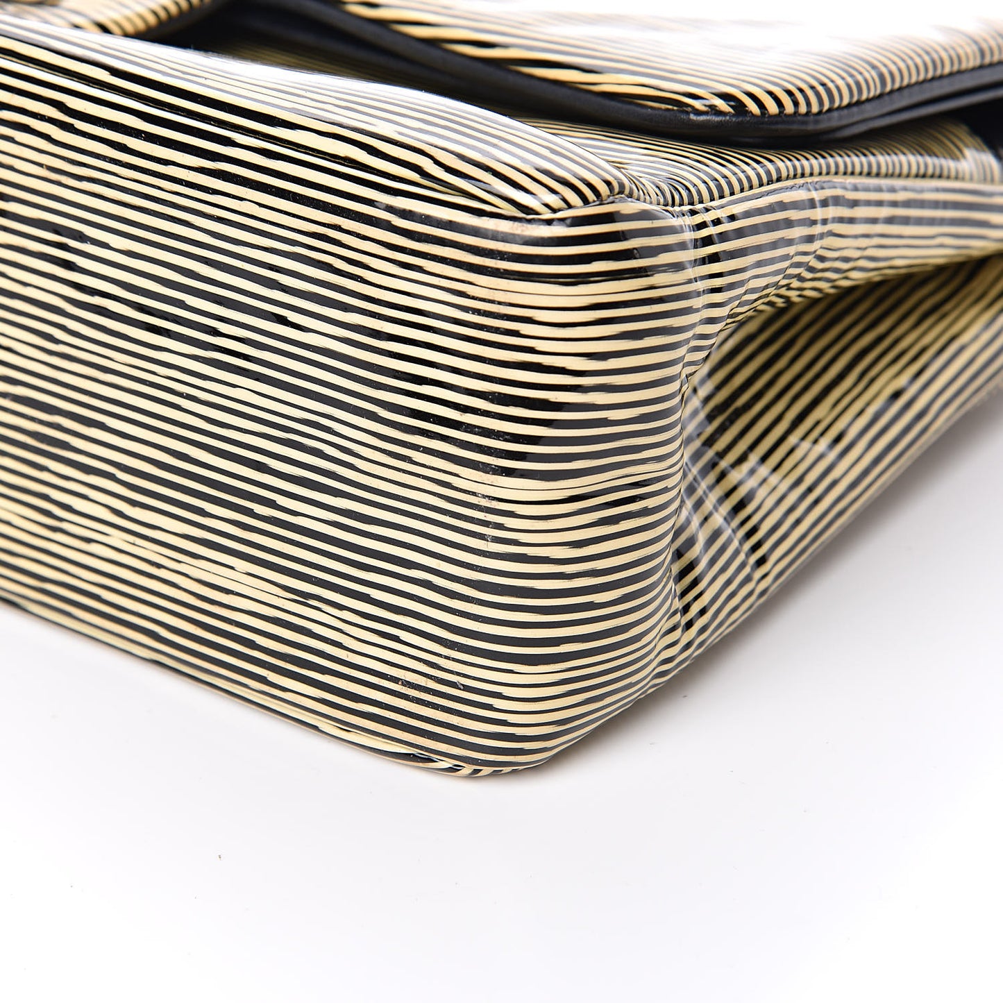 Patent Calfskin Striped Jumbo Double Flap Yellow Black