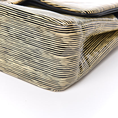 Chanel Patent Calfskin Striped Jumbo Double Flap Yellow Black 9 of 10