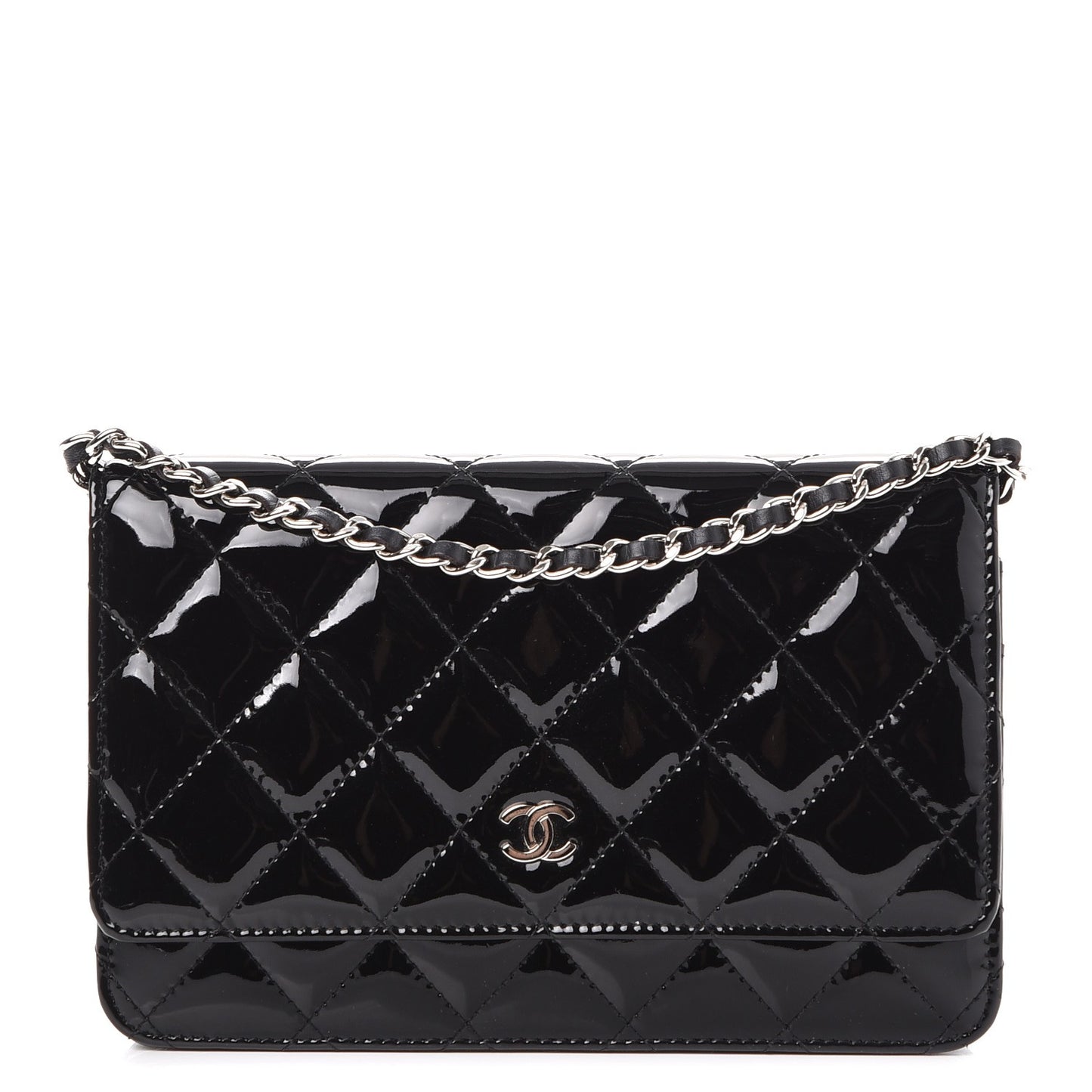 Patent Quilted Wallet On Chain WOC Black