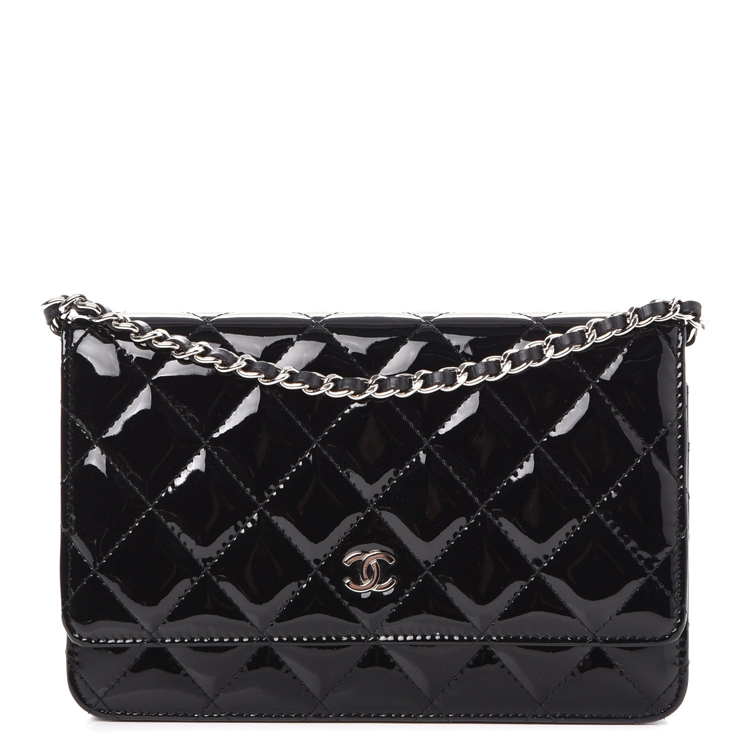 Chanel Patent Quilted Wallet On Chain WOC Black 1 of 10