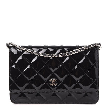 Chanel Patent Quilted Wallet On Chain WOC Black 1 of 10