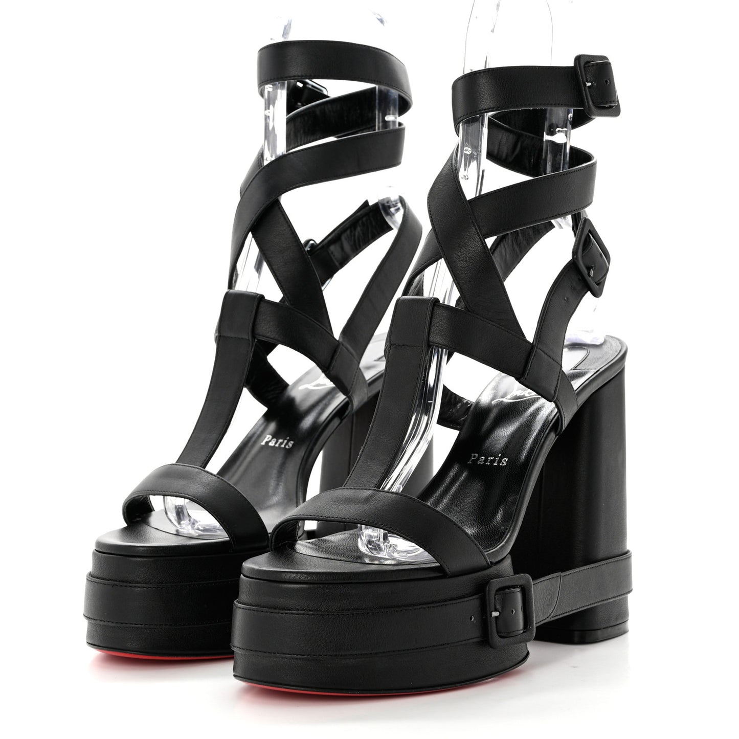 Calfskin Yazefatt Buckle Strap Platform Sandals 39.5 Black