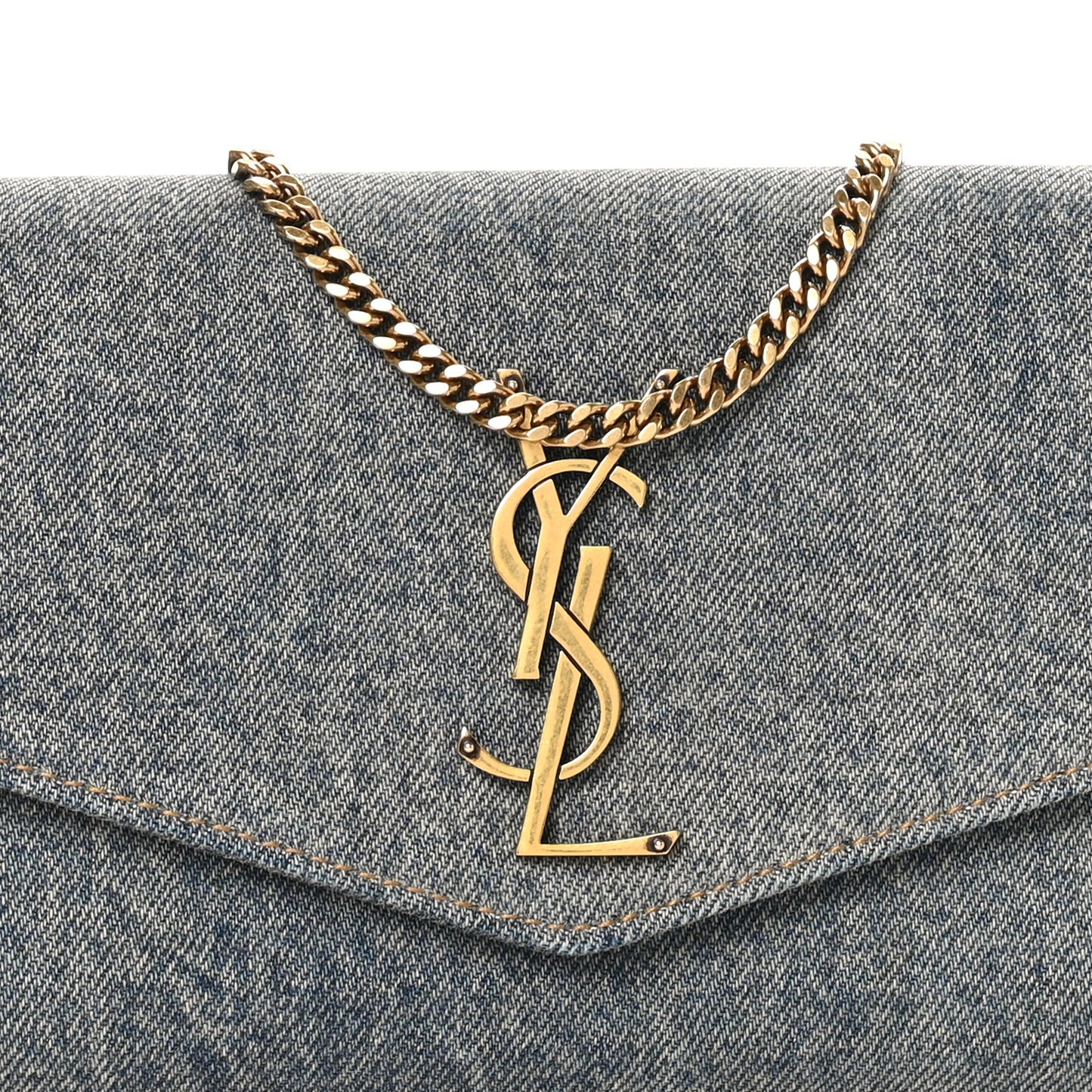 Denim Monogram Chain Wallet Rodeo Blue Cinnamon