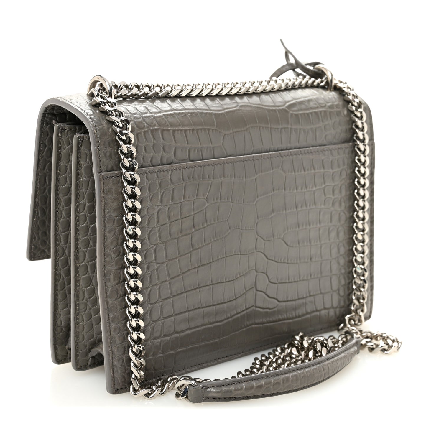 Calfskin Crocodile Embossed Medium Monogram Sunset Fog
