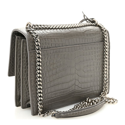 Saint Laurent Calfskin Crocodile Embossed Medium Monogram Sunset Fog 3 of 12