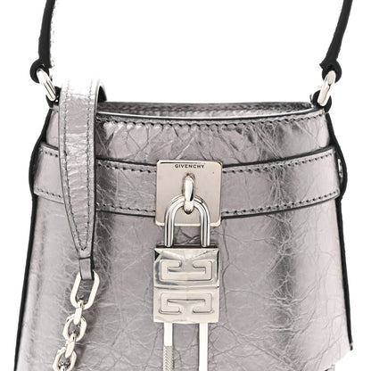 Givenchy Laminated Lambskin Micro Shark Lock Bucket Bag Silvery Grey 8 of 10