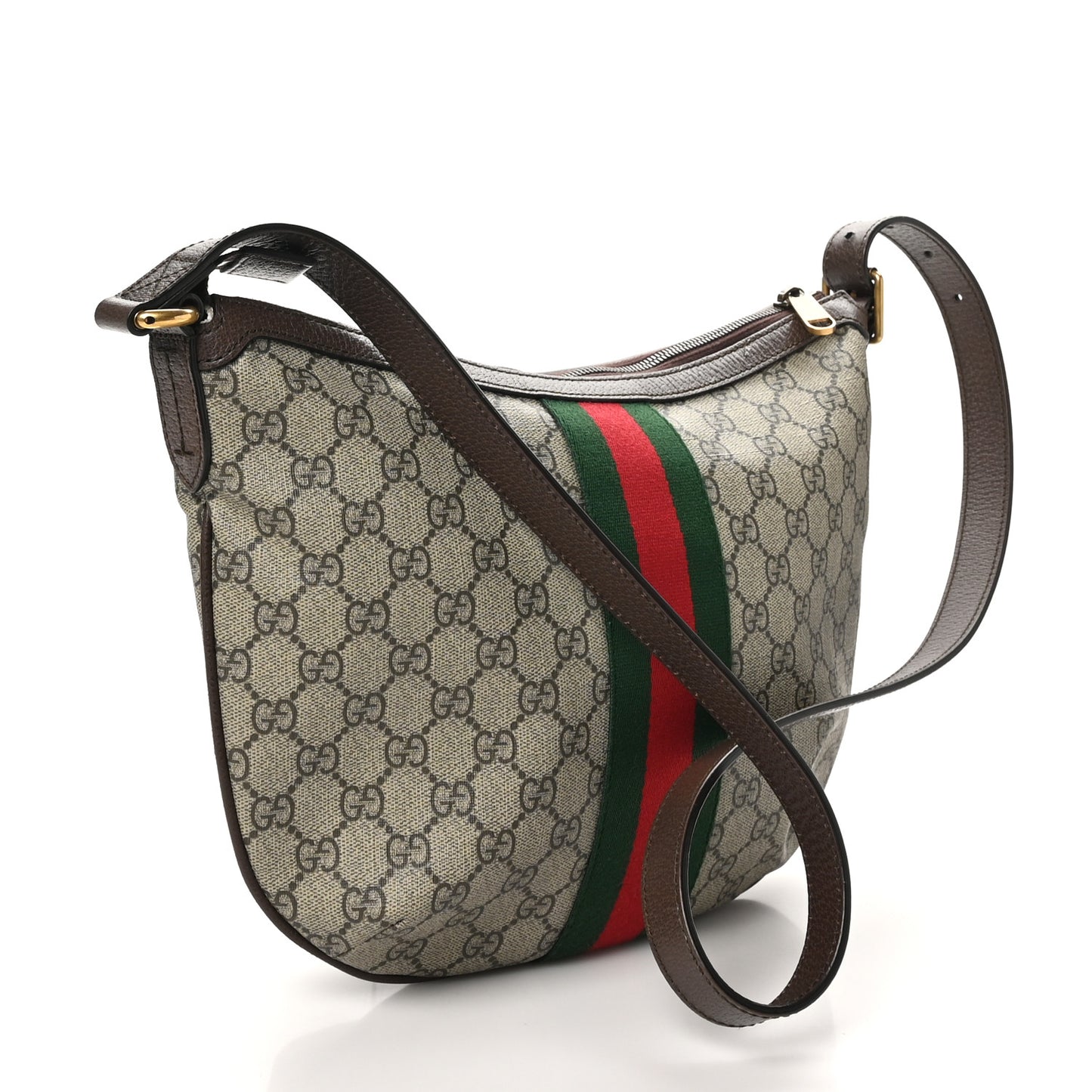 GG Supreme Monogram Web Small Ophidia Half Moon Hobo Brown