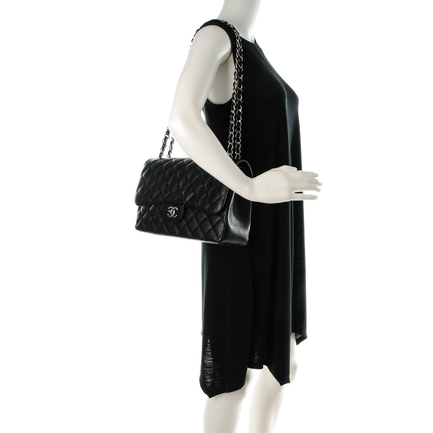 Caviar Quilted Jumbo Double Flap Black