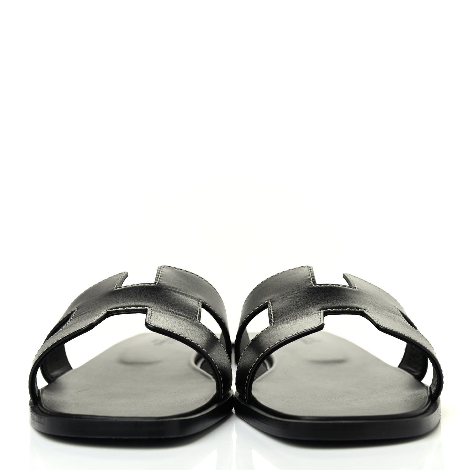 Hermes Box Calfskin Oran Sandals 38.5 Black 2 of 4