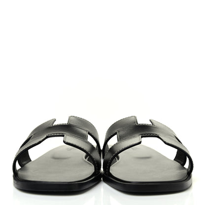 Hermes Box Calfskin Oran Sandals 38.5 Black 2 of 4