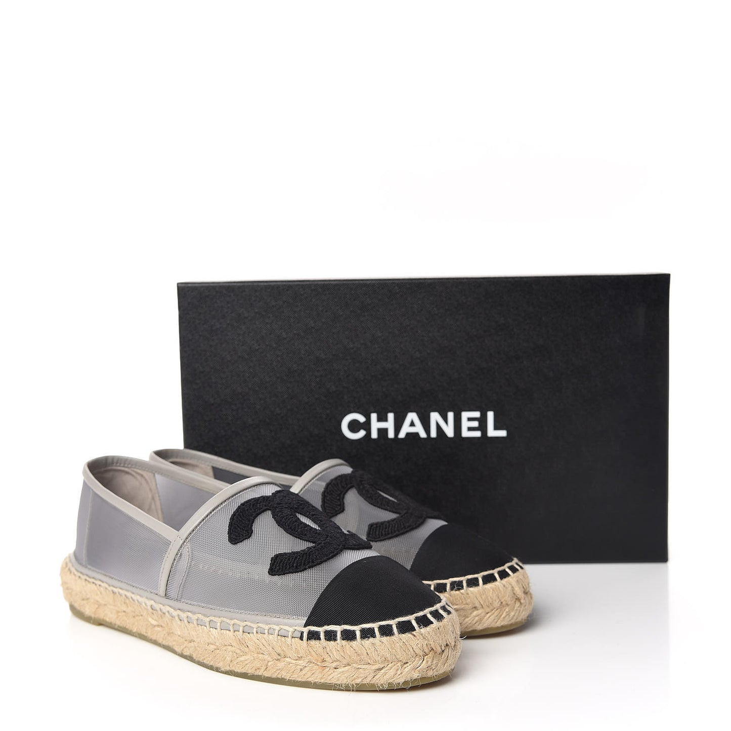 Mesh Grosgrain CC Espadrilles 36 Grey