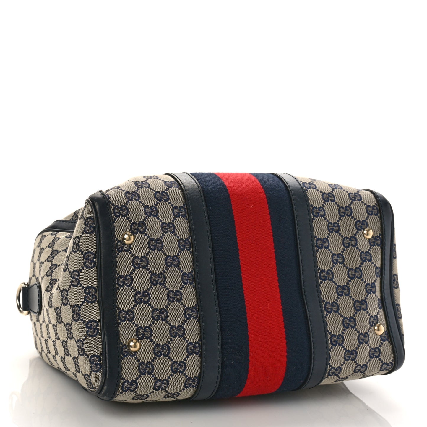 Monogram Selleria Calfskin Vintage Web Medium Boston Beige Blue