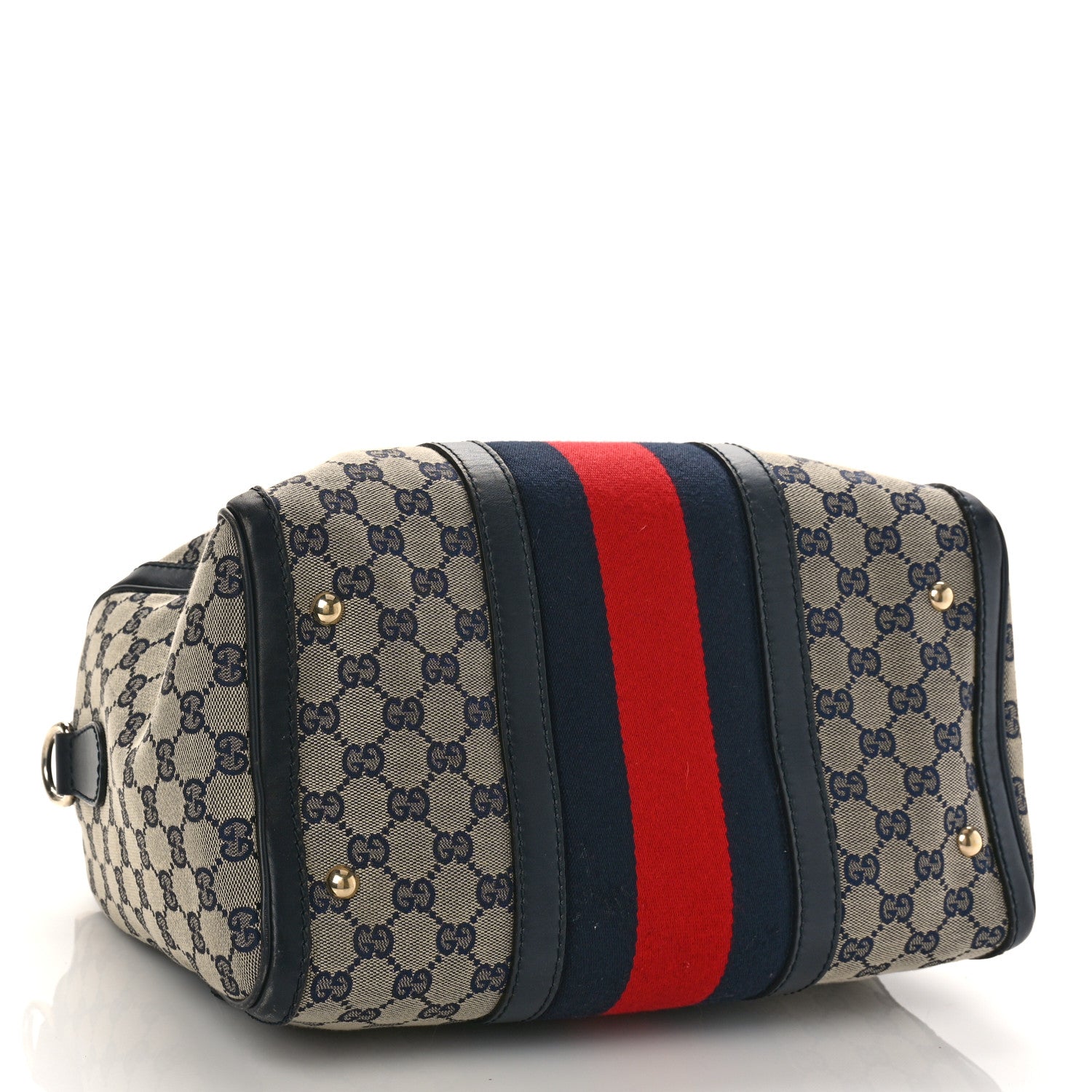 Gucci Monogram Selleria Calfskin Vintage Web Medium Boston Beige Blue 4 of 9