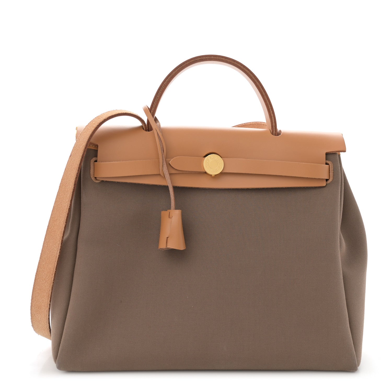 Hermes Toile Vache Hunter Herbag Zip Retourne 31 PM Etoupe Dune 1 of 12