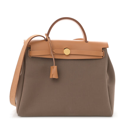 Hermes Toile Vache Hunter Herbag Zip Retourne 31 PM Etoupe Dune 1 of 12