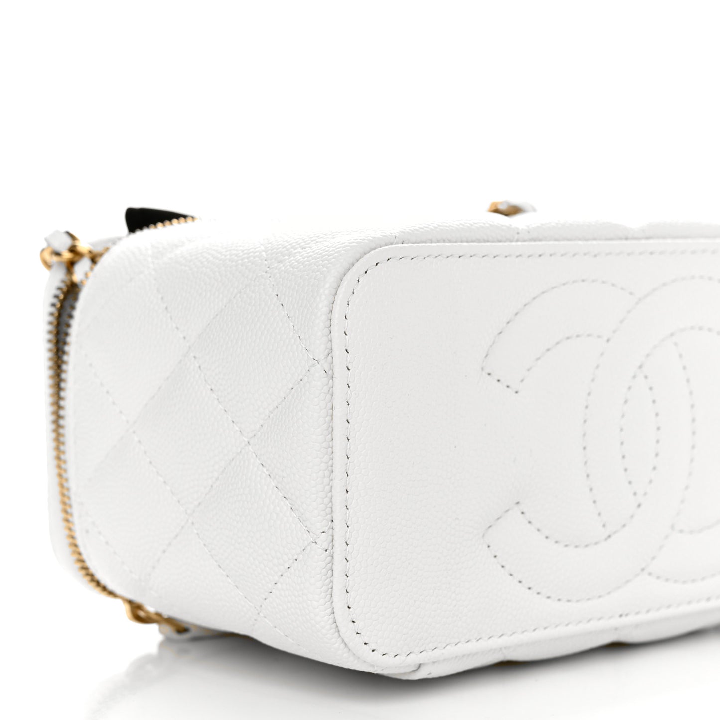 Caviar Quilted Small Vanity Case With Chain White