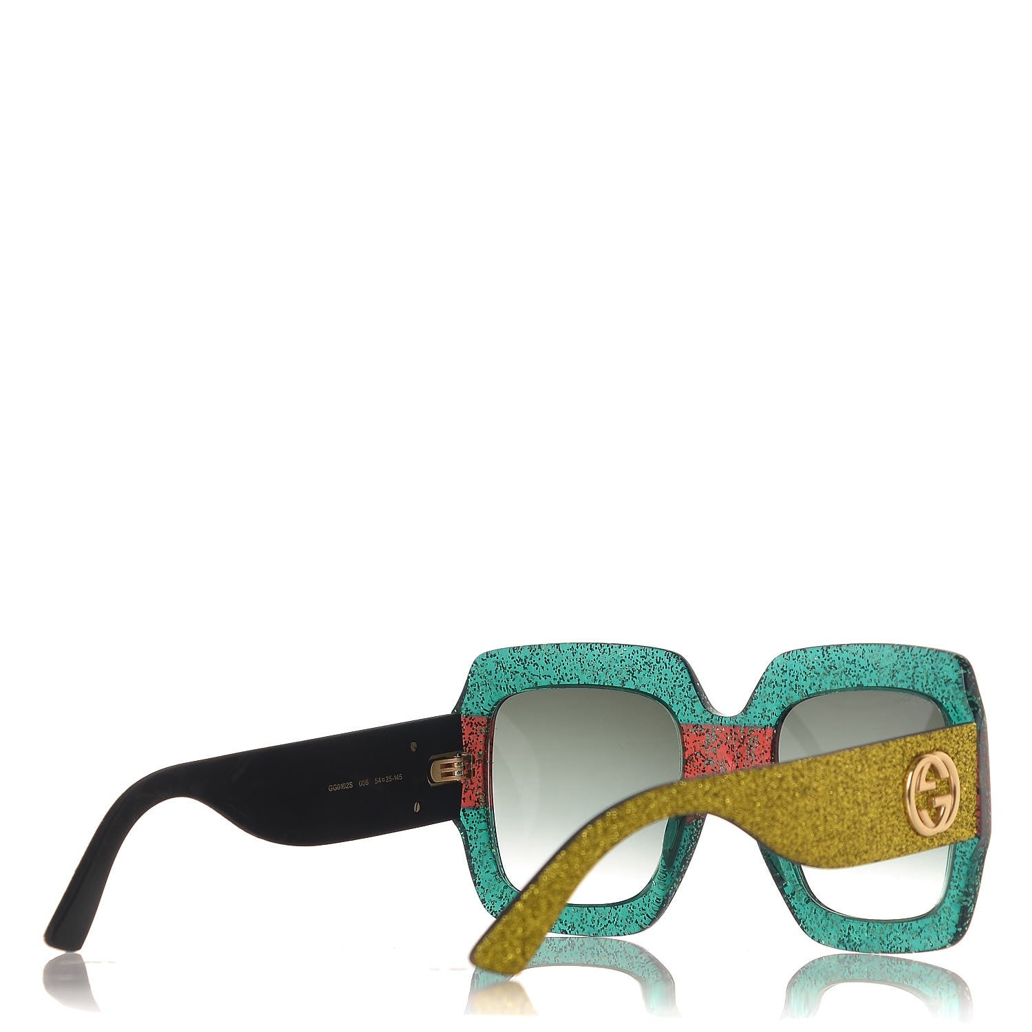 Gucci Square Frame GG0102S Sunglasses Glitter Red Black Green 4 of 9
