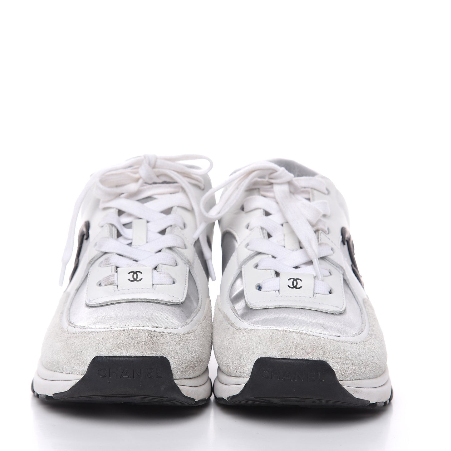 Suede Calfskin Womens CC Sneakers 37 White Silver Blue
