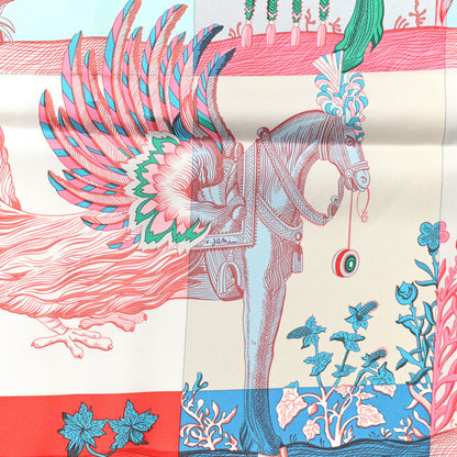 Hermes Silk Della Cavalleria Favolosa Scarf 90 Aqua Cobalt Rouge 3 of 5