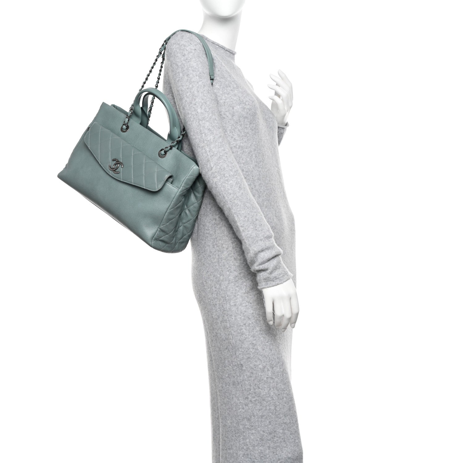 Chanel Caviar Lambskin Quilted Large Coco Break Shopping Bag Grey 2 of 15