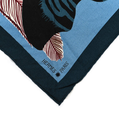 Hermes Cashmere Zebra Pegasus Pointe Triangle Scarf Bleu Bordeaux Beige 4 of 5