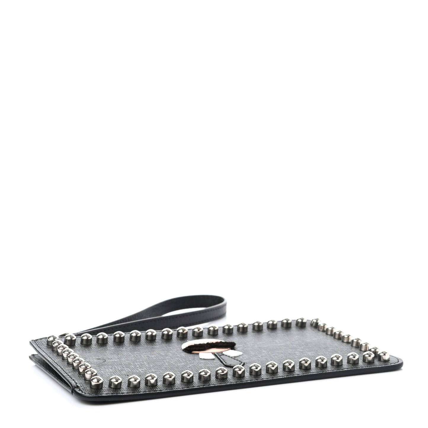 Vitello Elite Mink Fur Studded Karlito Zip Pouch Black