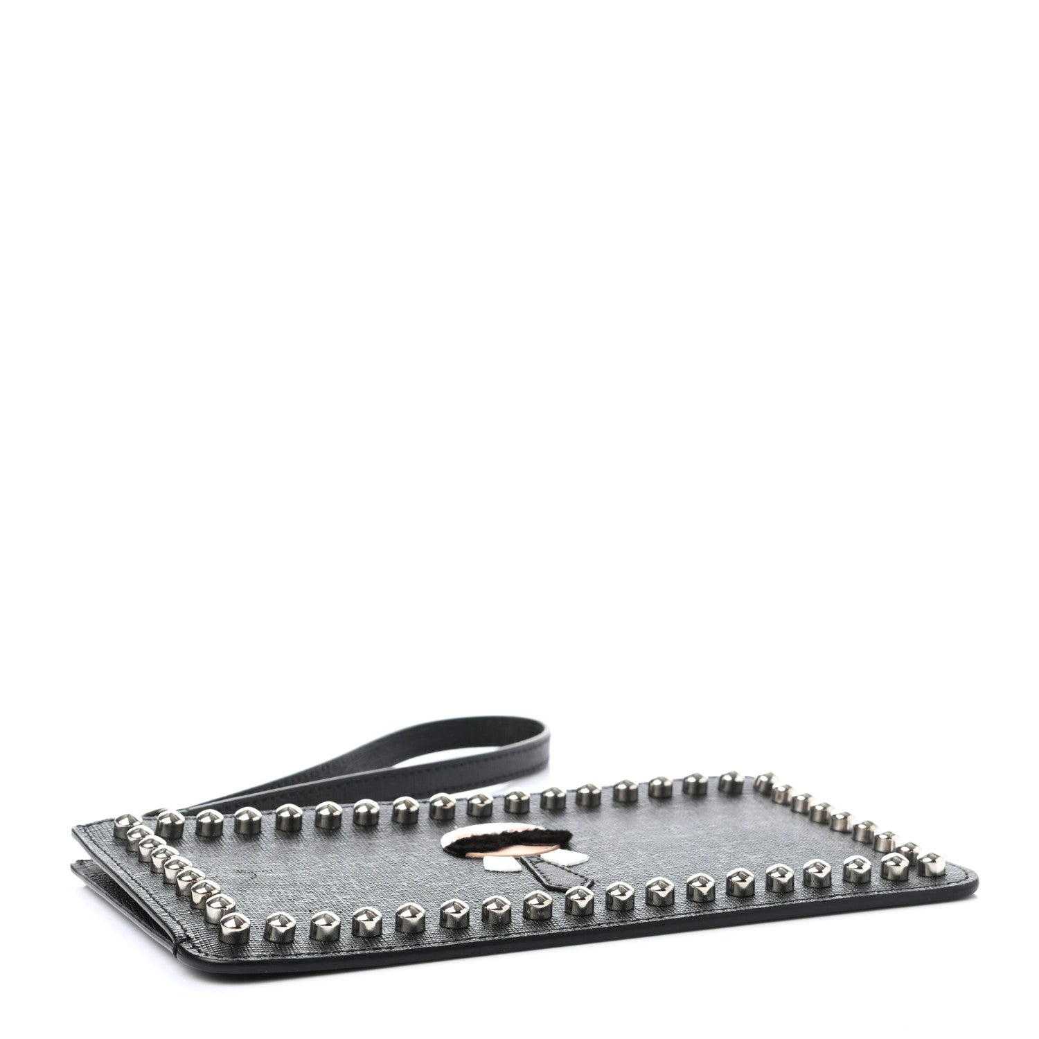 Fendi Vitello Elite Mink Fur Studded Karlito Zip Pouch Black 4 of 7