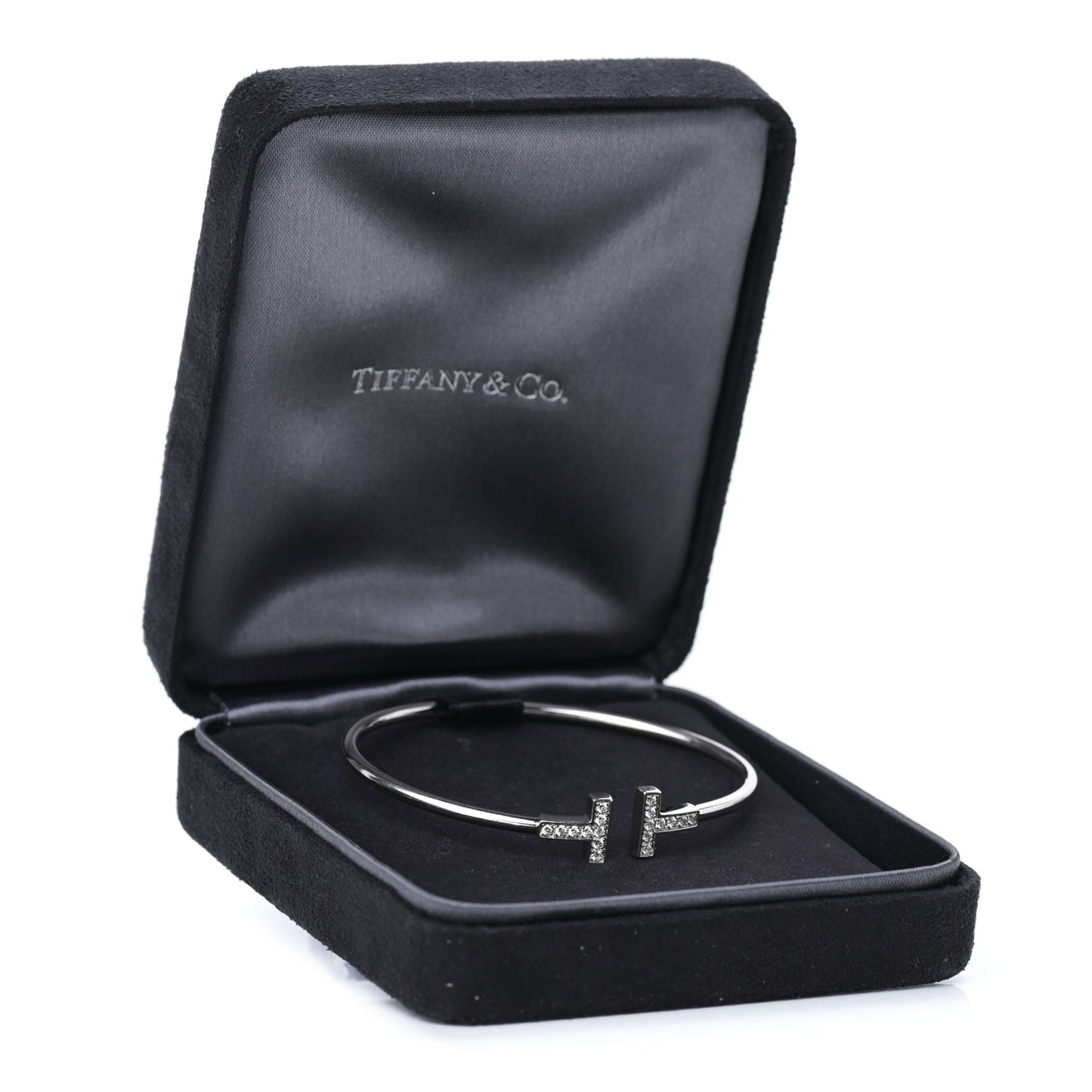 18K White Gold Diamond T Wire Bracelet